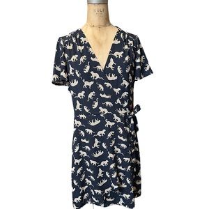 J. Crew leopard/cheetah midi wrap dress navy size 6